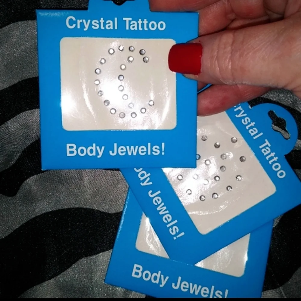 Lot: Stick-on Rhinestone Designs Body Jewels + Crystal Bow Earrings